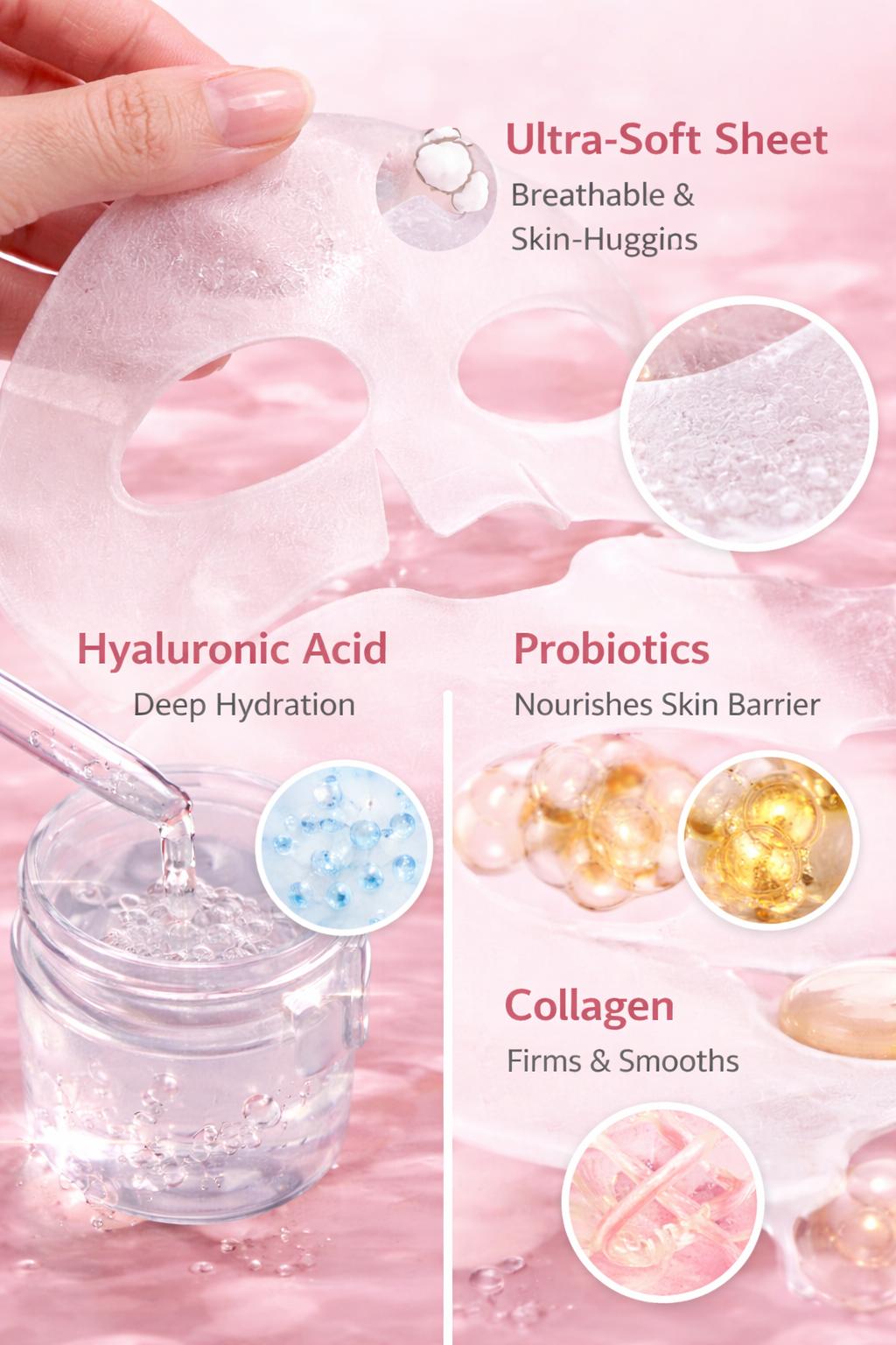 OFUQ 4-Pack Bio-Collagen Real Deep Hydration Overnight 32-gr Face Mask Intensive Moisturizing & Firming Collagen Mask For All Skin Types Moisturizer