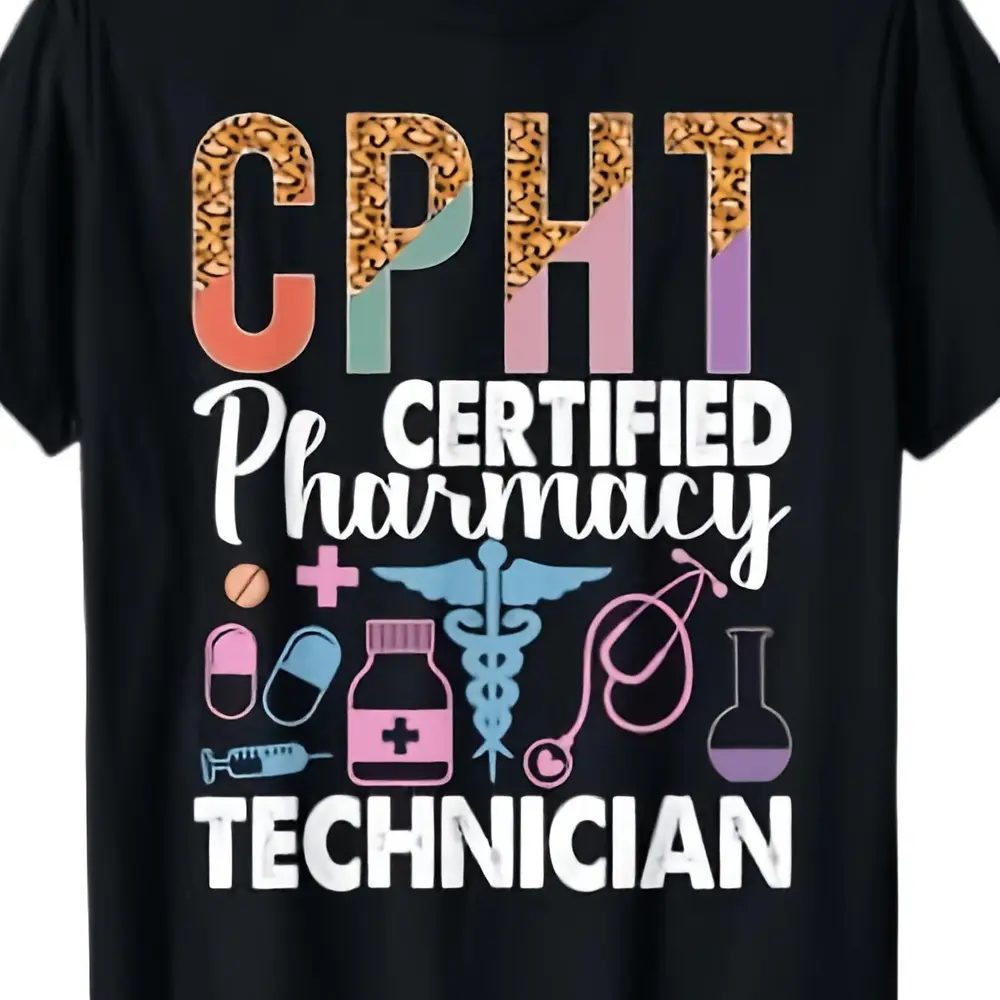 CPHT Leopard-Print Certified Pharmacy Technician T-Shirt — a fun, printed tee that makes the perfect gift for birthdays, National Aviation Day