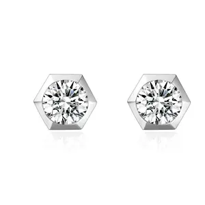 "Nova Hexa" Hexagon Shape 0.59 CTTW Lab Grown Diamond Stud Earrings In 18K White Gold