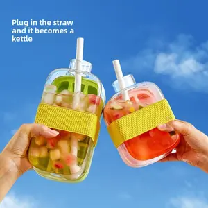 2-In-1 Ice Cube Tray & Water Bottle Combo, Summer Drinks Essential, Hands-Free Design, Ideal for Home Use, Durable Material, Removable Straw