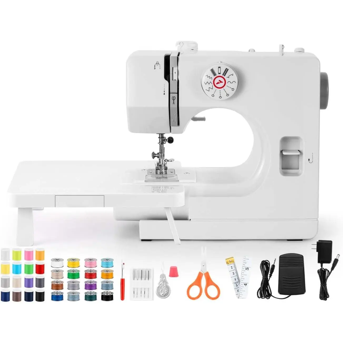 Sewing Machine with Extension Table, Mini Sewing Machines, Electric Portable Sewing Machines for Beginners, 12   Speed with Foot Pedal & Sewing Kit, Ideal for Clothes, Pillowcases, Sheets