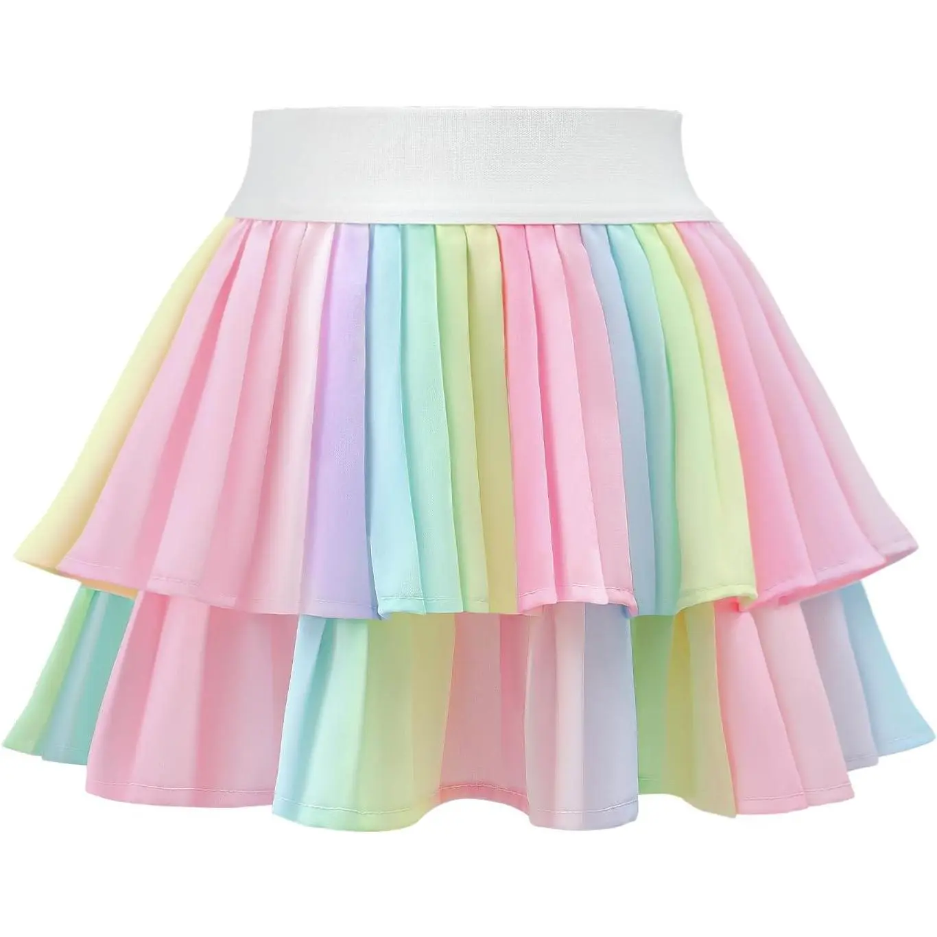 Girls Double Layer High Waisted Pleated Tennis Skirt with Shorts 2 Pockets Cute Athletic Skort for Golf Cheer Sports