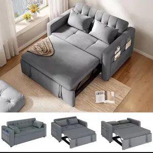 55" 3 in 1 Convertible Sleeper Sofa Bed Velvet Loveseat Pull Out Sofa Bed Couch