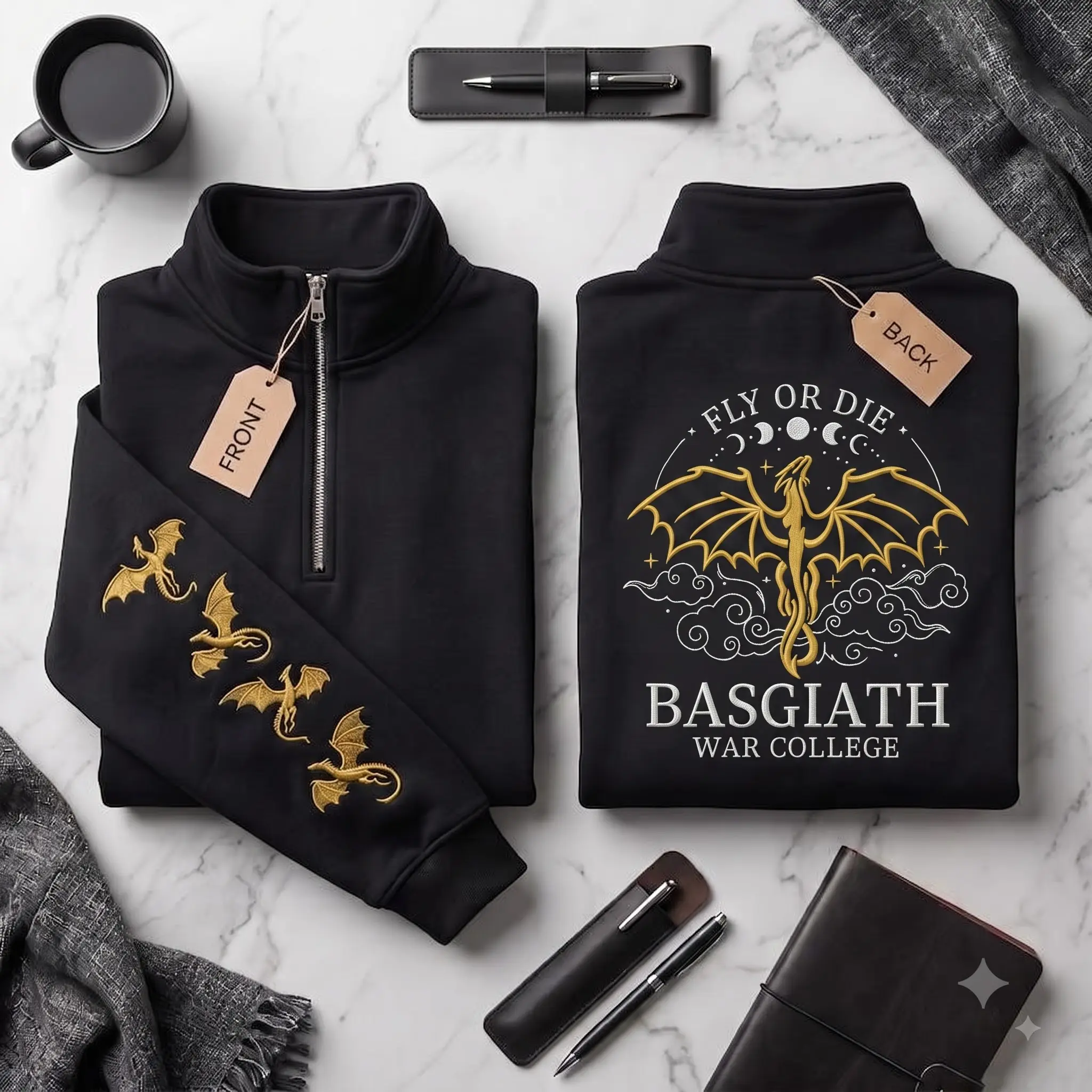 Embroidered Fourth Wing Sweatshirt, Basgiath War College Hoodie, Dragon Rider Pullover, Bookish Gift For Fantasy Fan