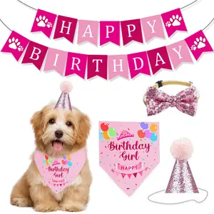 4-in-1 Pet Dog and Cat Birthday Party Decorations, Including Costumes for Cats and Dogs, Banners, Bowties, Birthday Hats, Water Towels - Essential for Birthday Parties! Party Supplies