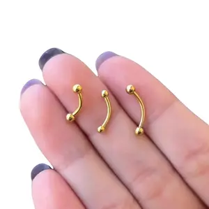 316L Surgical Steel PVD Gold 16G Curved Barbell Eyebrow Ring Piercing Body Jewelry