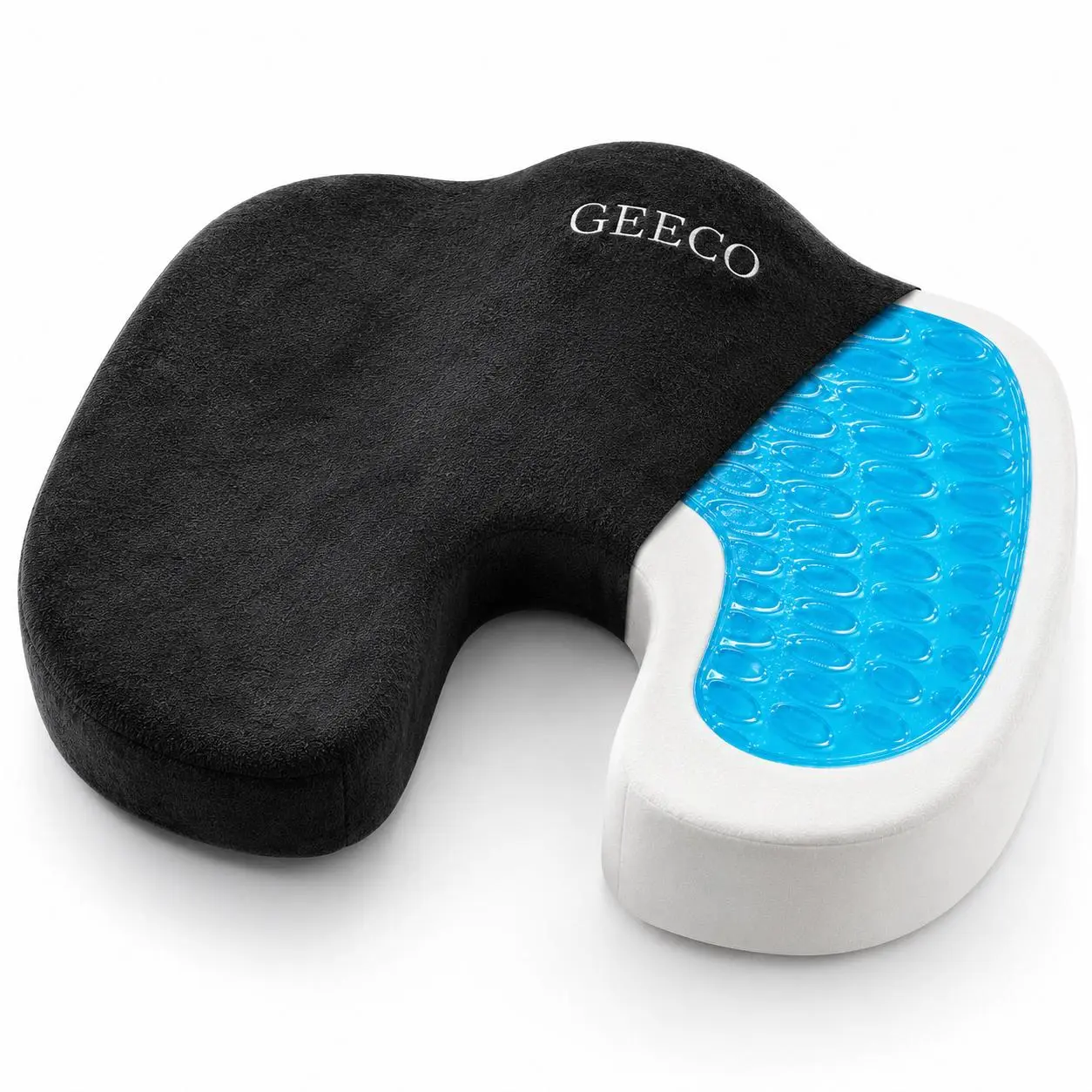 GEECO Cooling Gel Memory Foam Seat Cushion with U-Shaped Tailbone Cutout - Posture Support Chair Pad for Office Chair, Car Seat, Mom, Dad, Husband, Adults, Office Desk