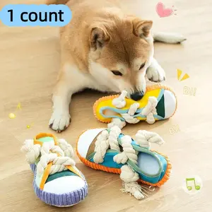 1 Count Sneaker-Shaped Dog Chew Toy, Durable Oxford Fabric, Rope Knots & Squeaker, Random Color, Indoor & Outdoor Play, Puppy & Adult Dog Toy