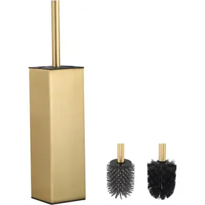 Toilet Brush and Holder Set Brushed Gold Freestanding For Bathroom