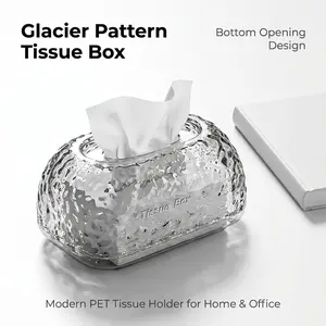 Glacier Pattern Tissue Box Cover, PET Clear Tissue Holder with Bottom Opening, Modern Decorative Tissue Dispenser for Home & Office