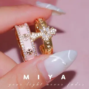 Paris Sweetheart Princess Oil-Drip Super Shiny Zircon Ring Iris Flower Cross Combination High-End Women's Ring Set