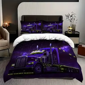 3-Piece Large Truck Print Duvet Bedding Set, Soft Breathable Polyester Fabric, All-Season Use, Bedroom & Guest Room Decor