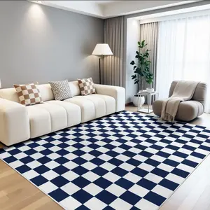 Checkerboard Geometric Rug for Living Room Bedroom, Soft Washable Non-Slip Rug, Low Pile Stain Resistant Rug for Kids Room Entry Kitchen Dormitory, Black/White, Beige/White, Pink/White, Navy/White, 2x3, 3x5, 4x6, 5x7, 6x9 Feet
