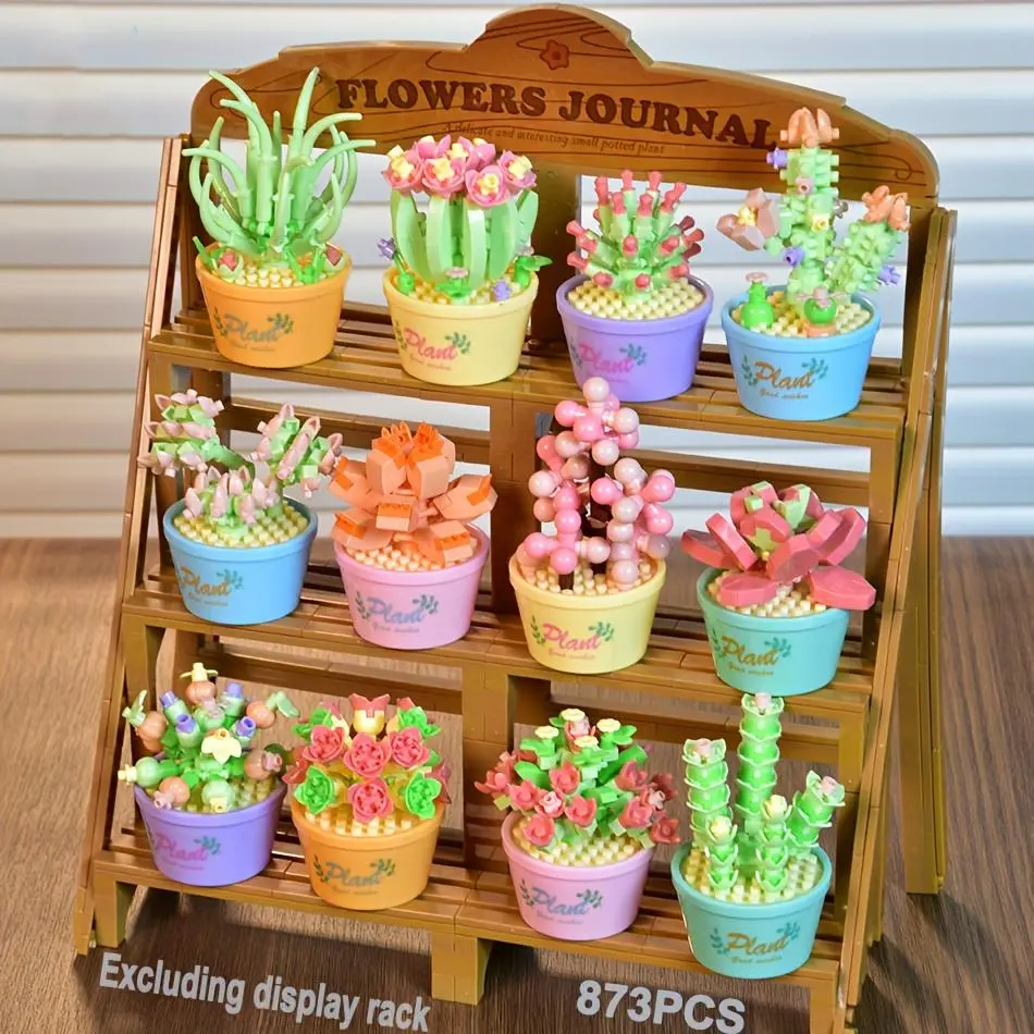 Mini Succulent Plant Design, 12pcs/set Cute Flower Pot Toy, Creative Building Block Model, Home Decoration, Ideal Gift for Birthday, Holiday