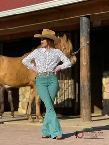 ROCK&ROLL PEACOCK TURQUOISE BUTTON FLARE RRWD6PR17B