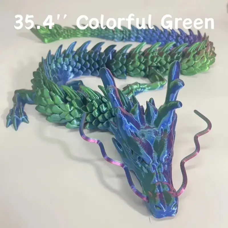 Giant Moveable 3D Printed Chinese Dragon Statue, Blue Scales, Flexible Joints, Durable Plastic Indoor Outdoor Decor