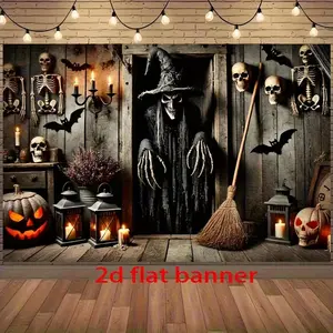 2D Flat Banner Halloween Ghost Door Scene Background Cloth Wall Decor, Multi-Functional Wall Cover for Living Room Bedroom Office Home Decoration