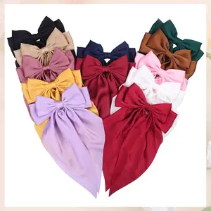 Satin Hair Bows 4PCS Large Hair Clips Silky Ribbon Barrettes Aesthetic Hair Accessories for Women Girls