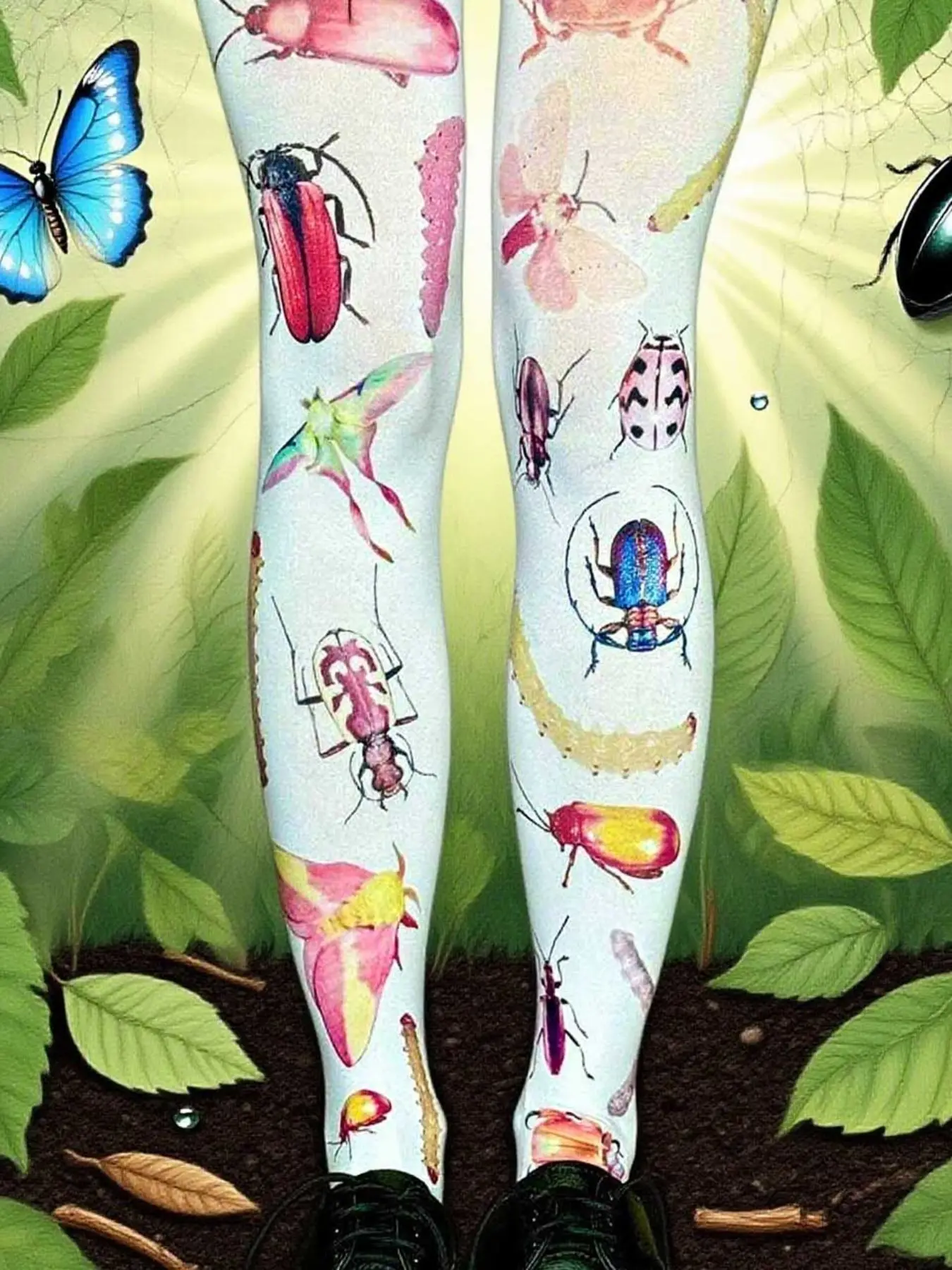 Women's Y2k Style Insect Print Design Stockings Tights, Cute Sweet Streetwear, Slim Fit Sexy Pantyhose, Perfect for Daily Wear & Parties, Suitable for Cosplay Costumes, Clothing