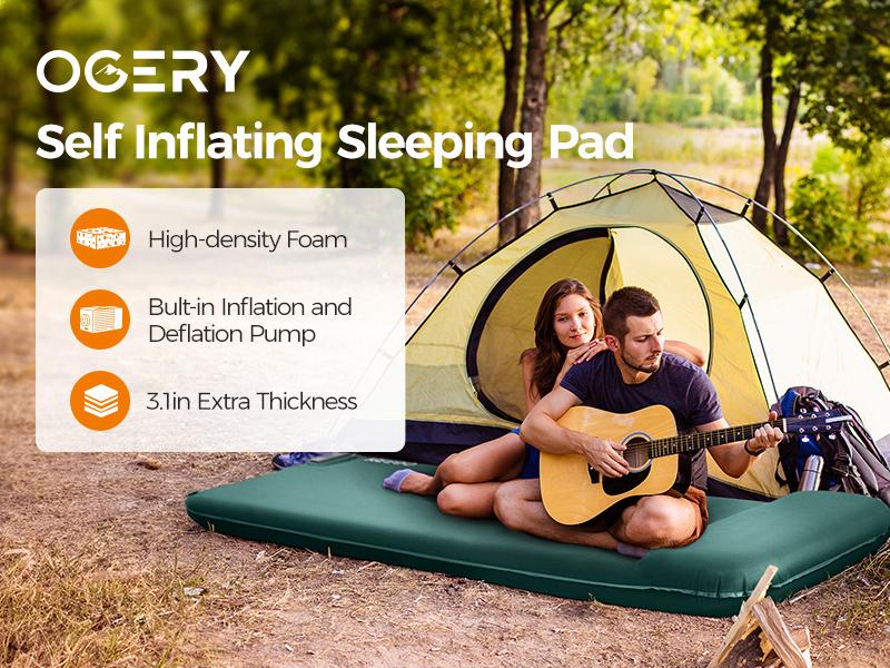 OGERY Self Inflating Sleeping Pad with Electric & Foot Pump, 3.15" Ultra-Thick Memory Foam Camping Pad, 4 Season Camping Mattress Pad with Built-in Pillow, Camping Essentials Gear for Tent Travel Car