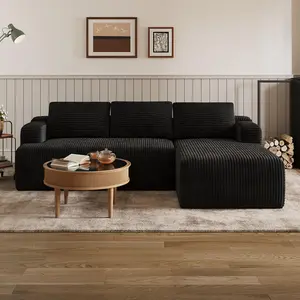 【2 Packages Shipping] L-Shape Plush Corduroy Velvet Modern Sofa with Deep Seat, Upholstered Couches for Living Room & Bedroom, No Assembly Required,DealsForYouDays