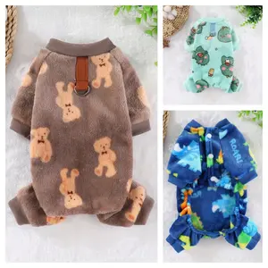 Pet Warmth Thickened Flannel Four-Legged Autumn and Winter Puppy Dog Cat Teddy Tractable Hooded Jumpsuit Husky Clothes Costume Outfits Sweater