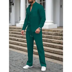 Men’s Christmas gift set, Friday two-piece, fall–winter waffle-knit suit, casual drawstring pants, elastic-waist jogger style GARMENTARY