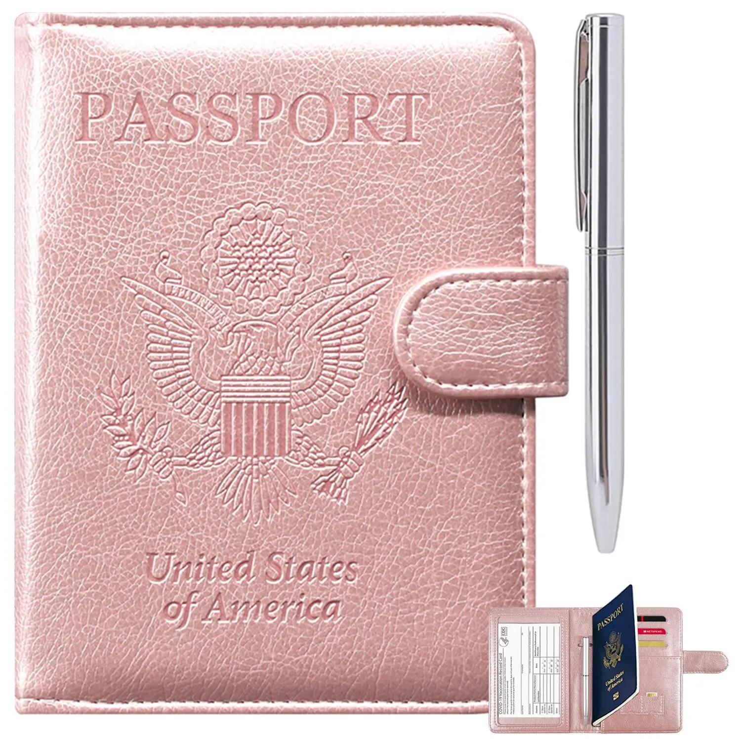 Passport Holder for Women and Men, Premium PU Leather Travel Passport Wallet RFID Blocking Passport Cover Travel Documents Organizer with Pen Holder
