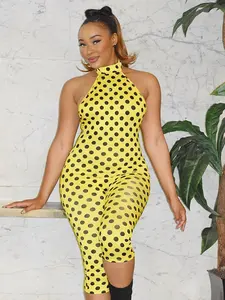 Women's Polka Dot Halter Tie Backless Jumpsuit, Womenswear, Trendy Ruched Design, Perfect for Parties and Gatherings