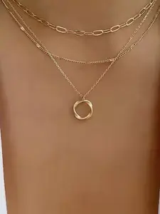 Multilayer Pendant Necklace on Neck Chain Women Crystal Zircon Heart Star Charm Layered Necklace Vintage Female Neck Jewelry Hot