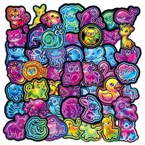 50 Neon Cute Animal Graffiti Stickers, Sticker Packs, Decal Set, Decorative Series for Scrapbooks, Journals, Laptops, Water Bottles, Cars, Positive Message Gifts