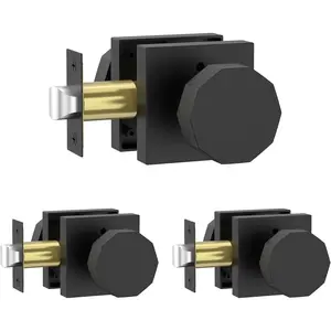 3 Pack  Door Knobs Matte Black Door Knobs Interior Heavy Duty Bedroom and Bathroom Door Locks Square Base Round Door Knob AM0026