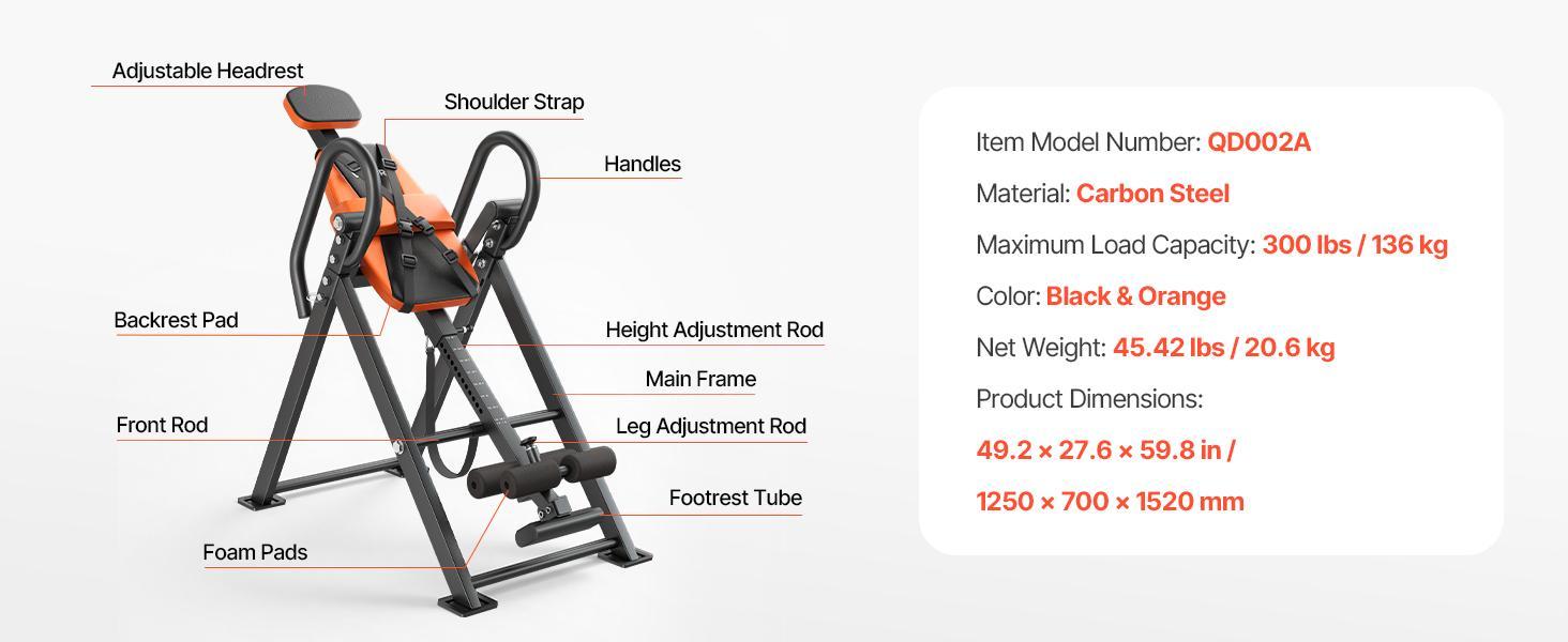 VEVOR Inversion Table, 300 lbs Capacity Heavy Duty Back Inverter Stretcher, Inverted Table with Dual-Roller Locking, Decompression Tables for Shoulders, Neck, Back, Multi-Angle Adjustable Tether Strap#BackToSchool