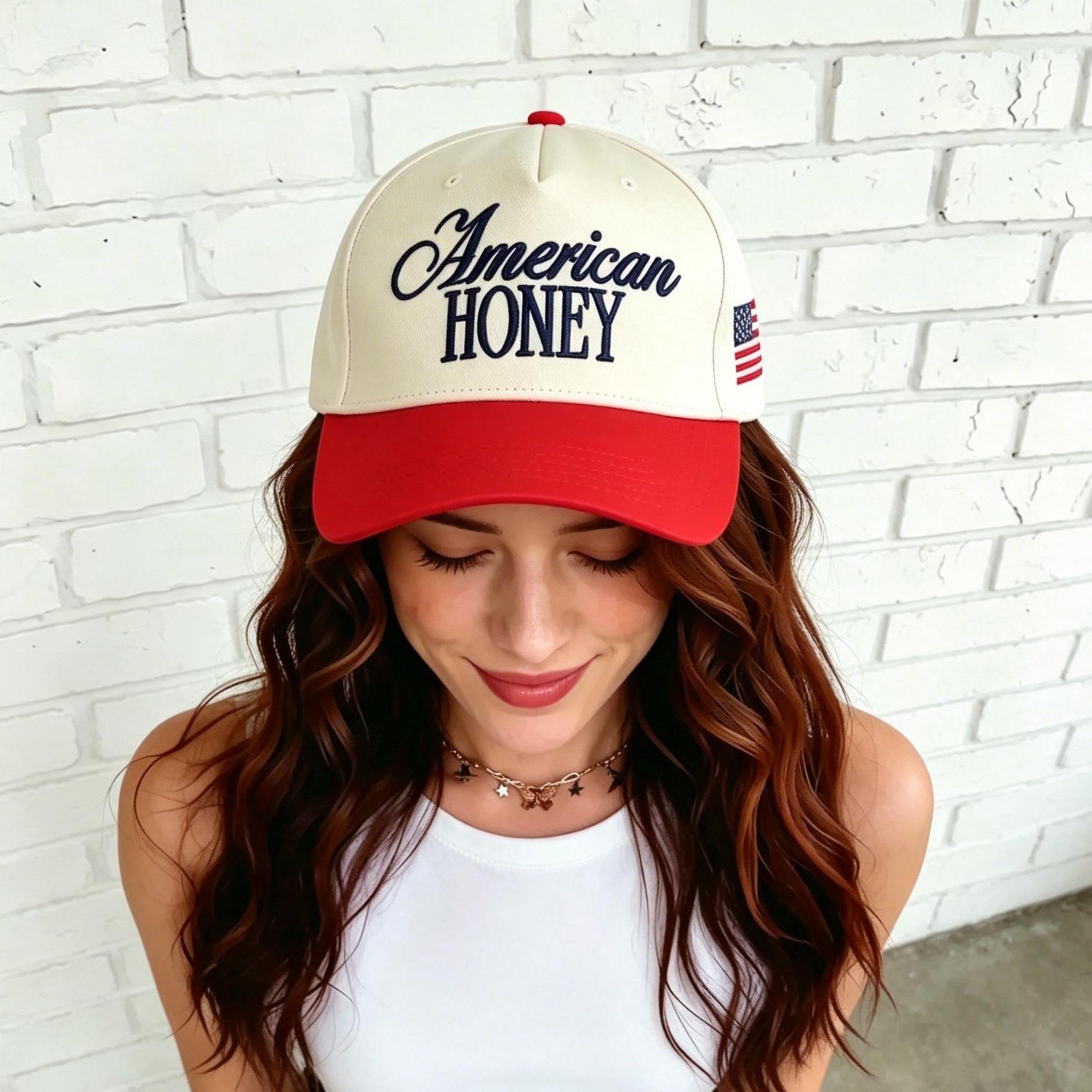 American Honey Hat – Vintage Embroidered Snapback Cap, Adjustable Western Style Baseball Hat for Women & Men, Breathable Sun Protection for Summer Travel