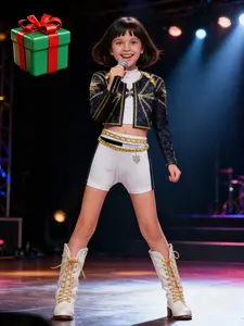 K-Pop Demon Hunters Role Play Costume Set, Long Sleeve Short Pants, Girls' Cool Cosplay Clothing,  Carnival Festival Gift, Trendy Kids Apparel