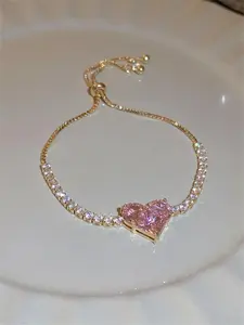 Fashion Heart Rhinestone Bracelet, Elegant Fashion Chain Accessory for Women and Girls, Ideal Valentine's Day Gift Jewelry