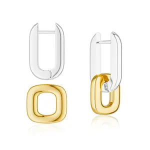 Tewiky Two Tone Gold Silver Hoop Earrings for Women Drop Dangle Paperclip Earrings Convertible Link Chain Earing