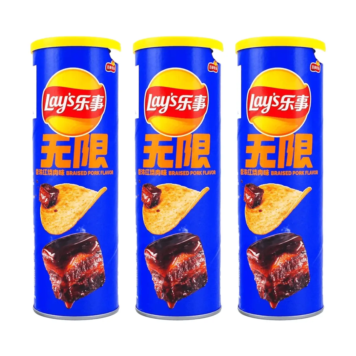 Lay's China Edition Braised Pork Flavor Potato Chips 90g Bucket - 3 Pack Value Bundle