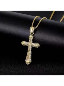 1pcs Stainless Steel Cross Necklace with Full Zircon Stones, Elegant Jewelry for Women, Durable and Stylish Accessory