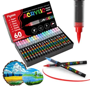 60 Color Acrylic Paint Soft Brush Marker Set, Soft Brush Tip Auto Ink Control, Ideal for Wood, Stone, Canvas, Glass, Fabric, DIY Arts & Crafts