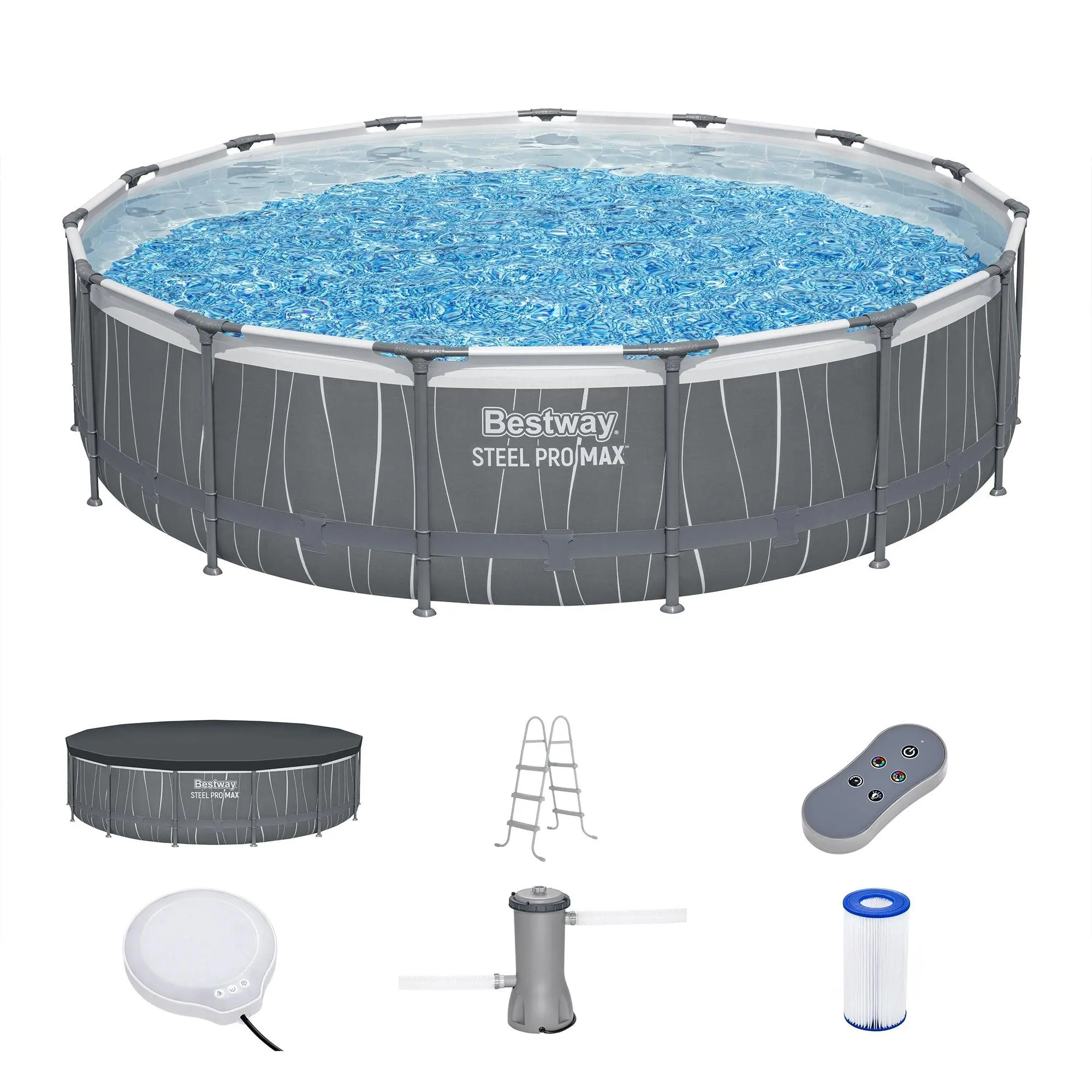 Bestway Steel Pro MAX 15'x42" Metal Frame Above Ground Pool Set & LED Light