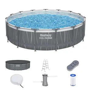 Bestway Steel Pro MAX 15'x42" Metal Frame Above Ground Pool Set & LED Light
