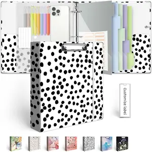 3 Ring Binder Organizer with 2 Inch Three Ring Binders, 5-Tabs Pockets, Transparent Plastic Folder, Pen Loop, 18 Divider Stickers, Polka Dot Design