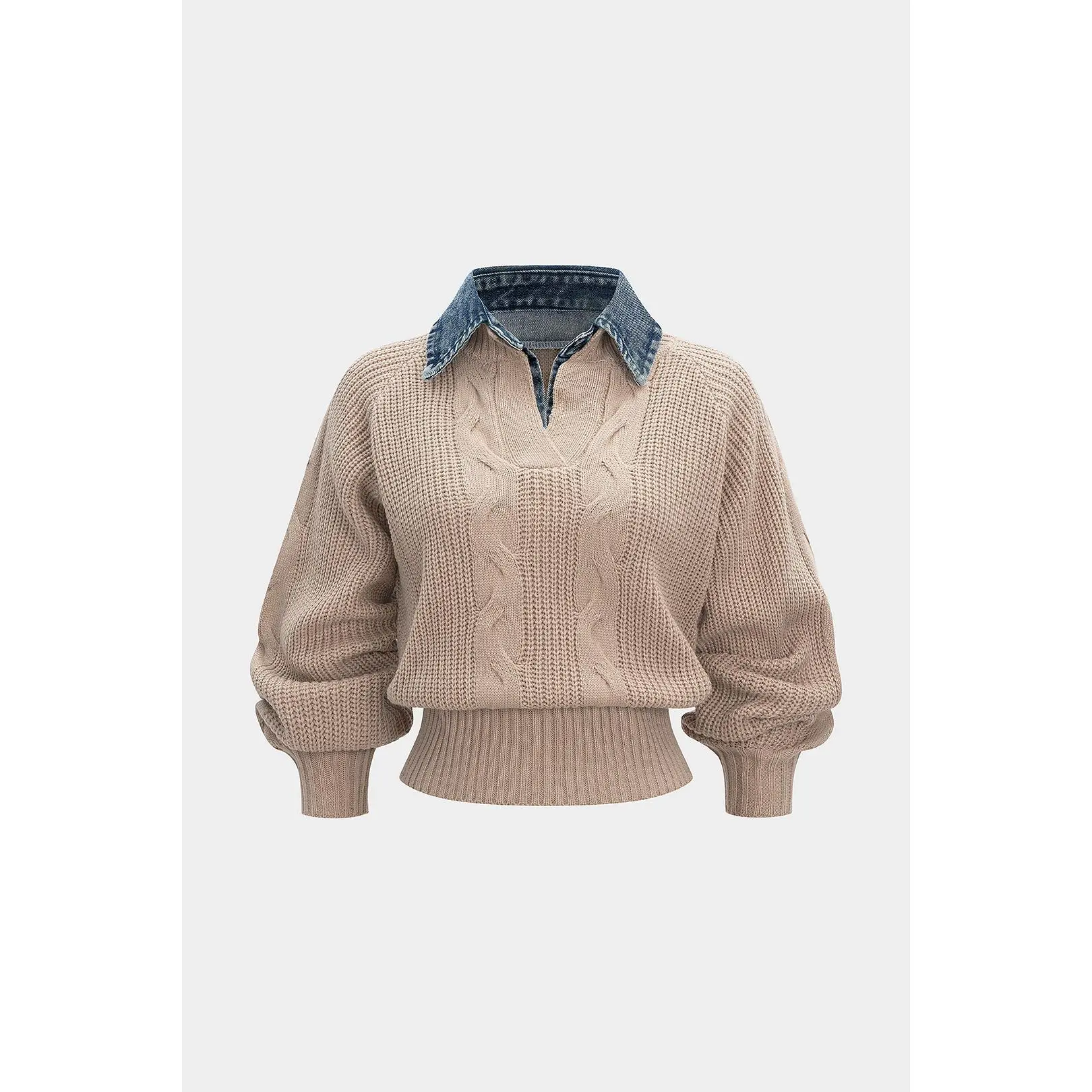 Cable Knit Patchwork Long-Sleeve Top