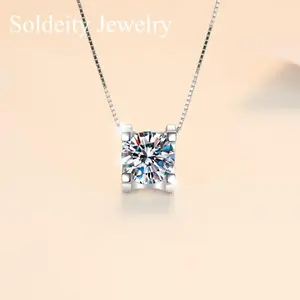 Minimalist Moissanite Solitaire Pendant Necklace in Sterling Silver, 1ct or 2 Ct Synthetic Moissanite Bubble Necklace Classic Style Gift for Women