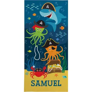 Clearance -Let's Make Memories Personalized Beach Towel for Kids - Custom Towel for Pool Vacation Spring Break Camp Cruise - 30" Wx60 L - Standard Size - Colorful Sea Creature Pirates