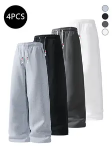4-Pack Men’s Straight-Leg Casual Pants for Spring/Autumn — Trendy High-Street Style, Solid Color, Versatile Athletic Pants for Fitness, Running, and Walking