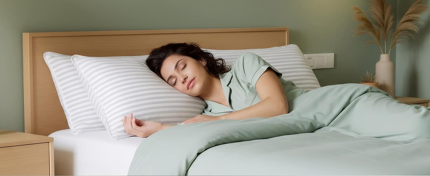 Utopia Bedding Premium Striped Bed Pillows for Back Stomach & Side Sleepers - Polycotton Soft Breathable Covers, No-Shift Construction, White, Pack of 2 - Polyester - Supportive Memory Foam