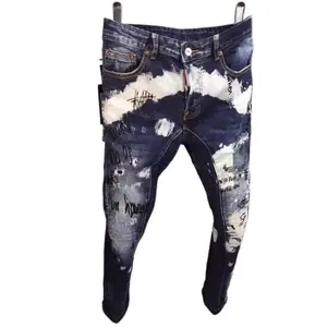 Spring Summer  Ripped Patchwork 3D Cut Graffiti Print Slim Fit Stretch Skinny Jeans