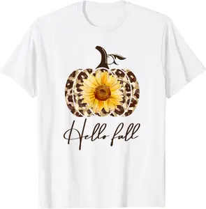 HELLO FALL, SUNFLOWER, LEOPARD PUMPKIN, HARVEST AUTUMN FALL T-Shirt - Alaishasmith Shop 32B0B88WR1C9
